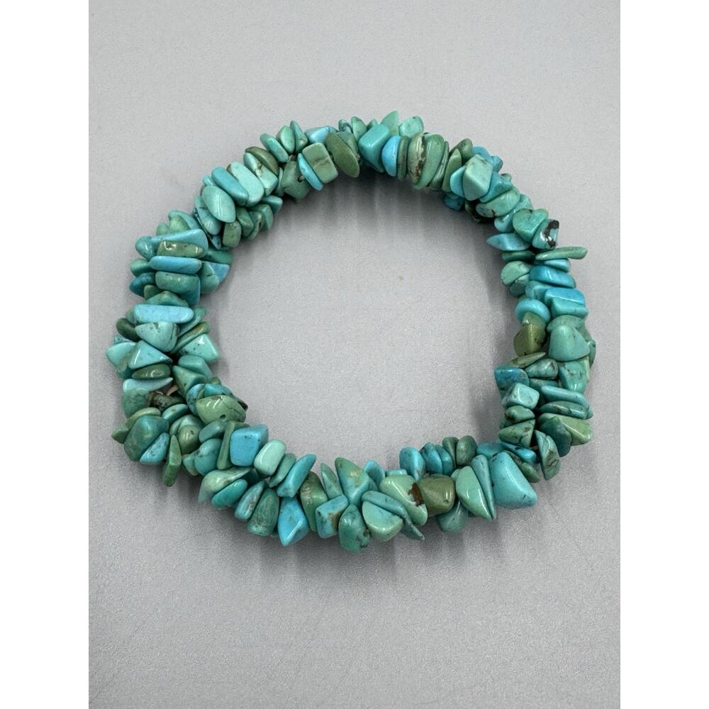 Teal Colored Pebble Stone Shaped Bead Stretch Jewelry Bracelet READ DETAILS